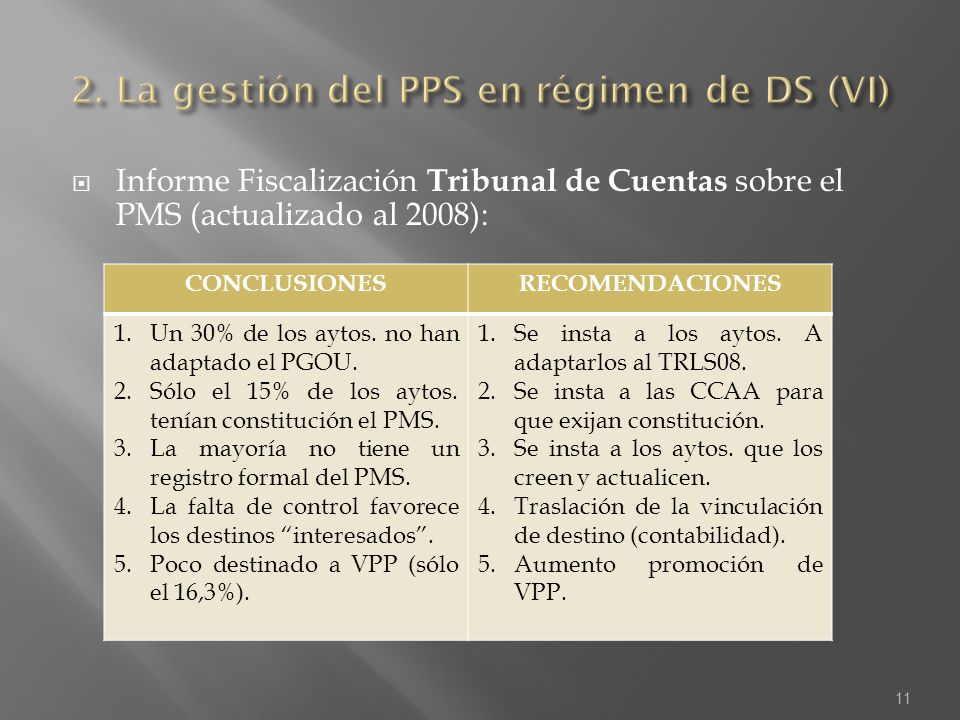 2. La gestión del PPS en régimen de DS (VI)