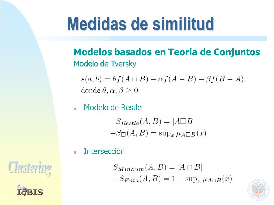 Medidas de similitud Modelos basados en Teoría de Conjuntos
