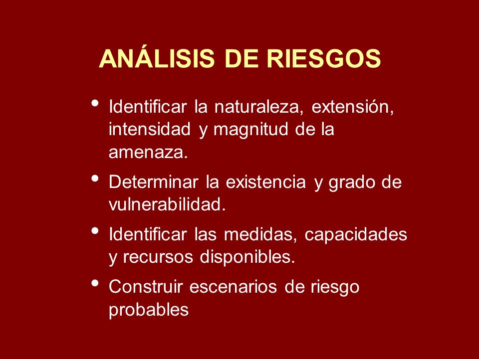ANÁLISIS DE RIESGOS Identificar la naturaleza, extensión, intensidad y magnitud de la amenaza.