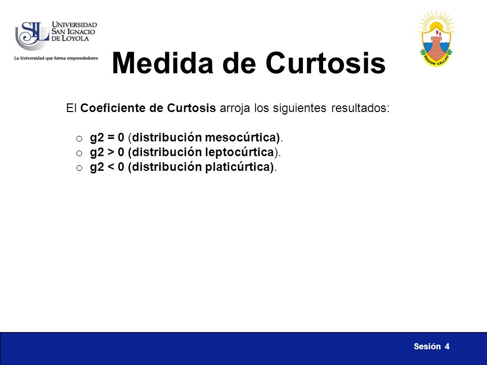Medida de Curtosis El Coeficiente de Curtosis arroja los siguientes resultados: g2 = 0 (distribución mesocúrtica).