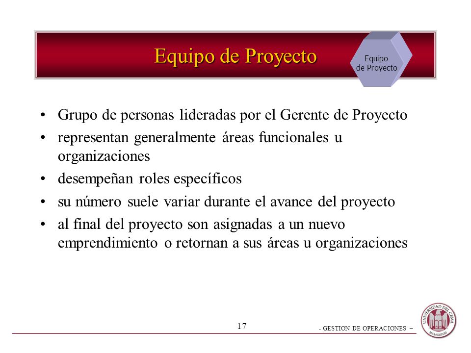 Equipo de Proyecto Equipo. de Proyecto. Grupo de personas lideradas por el Gerente de Proyecto.