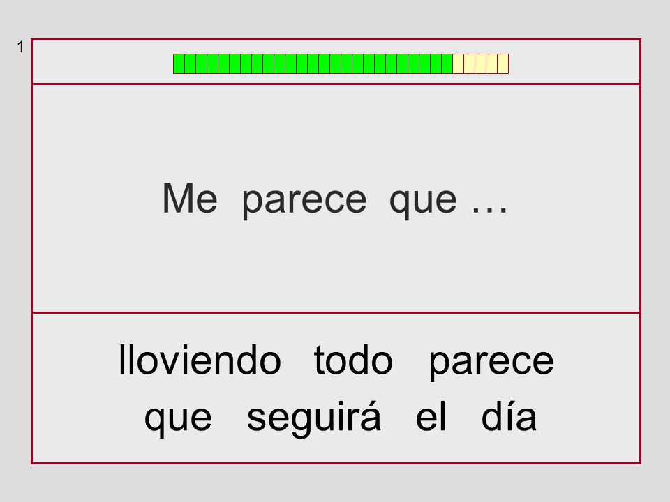 1 Me parece que … lloviendo todo parece que seguirá el día