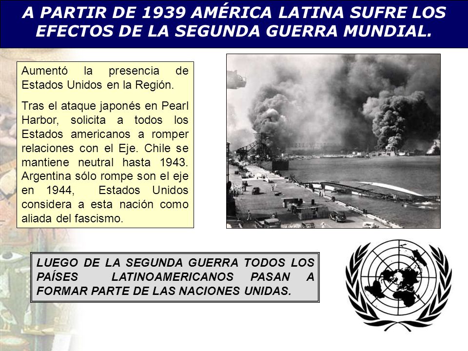A PARTIR DE 1939 AMÉRICA LATINA SUFRE LOS EFECTOS DE LA SEGUNDA GUERRA MUNDIAL.