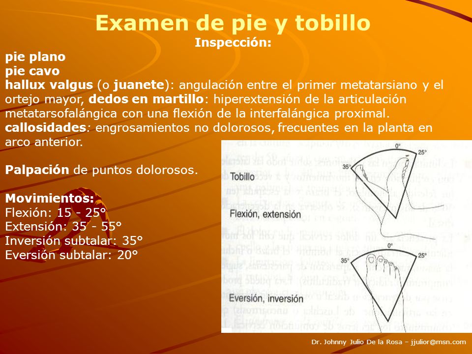 Examen de pie y tobillo Inspección: pie plano pie cavo
