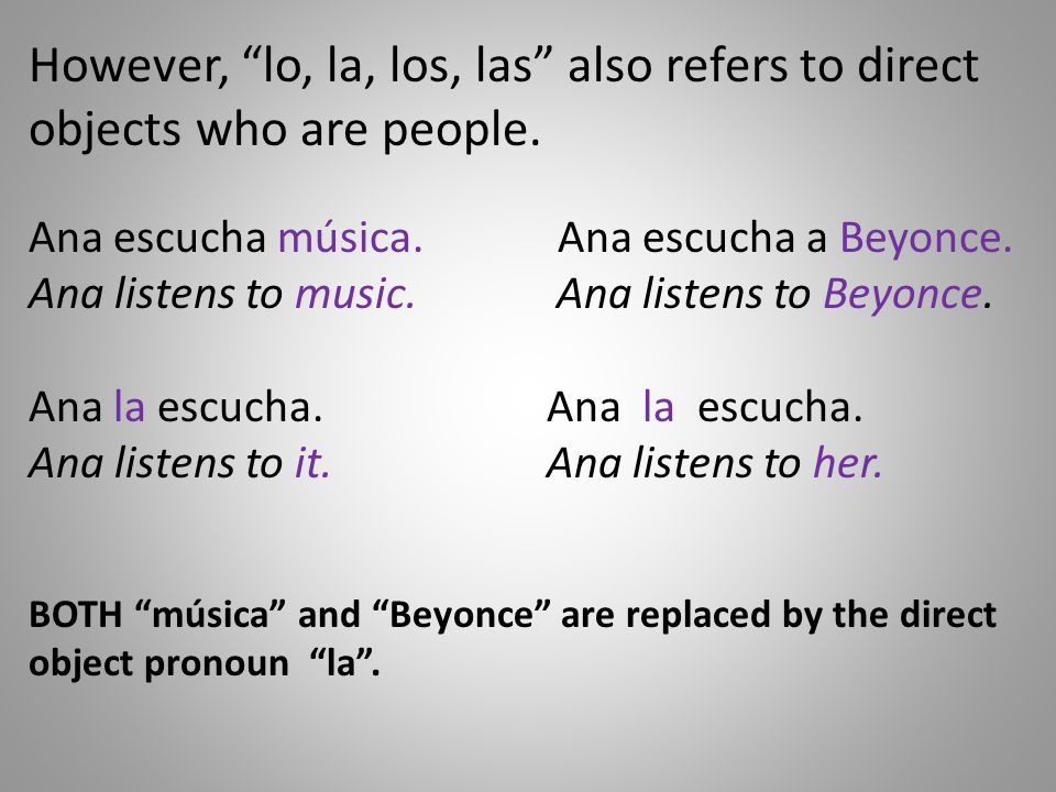 However, lo, la, los, las also refers to direct objects who are people.