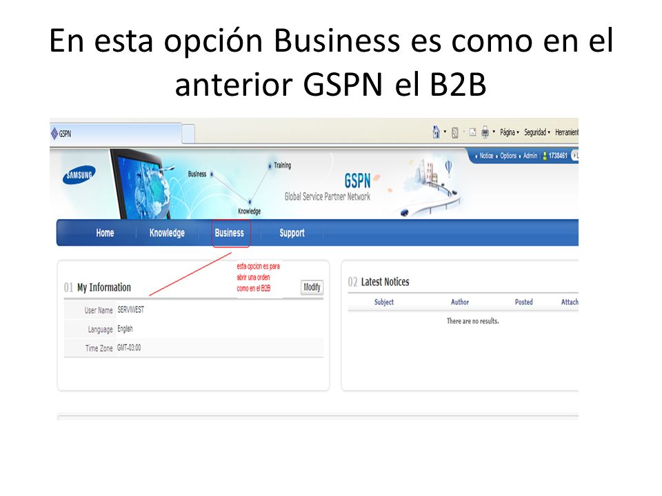 En esta opción Business es como en el anterior GSPN el B2B