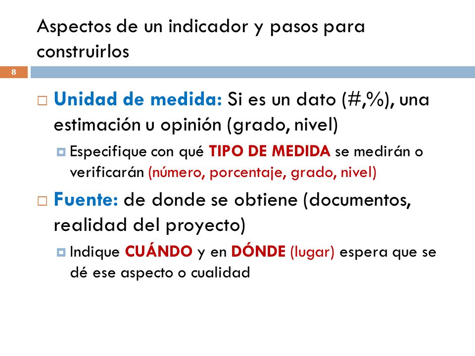 Aspectos de un indicador y pasos para construirlos