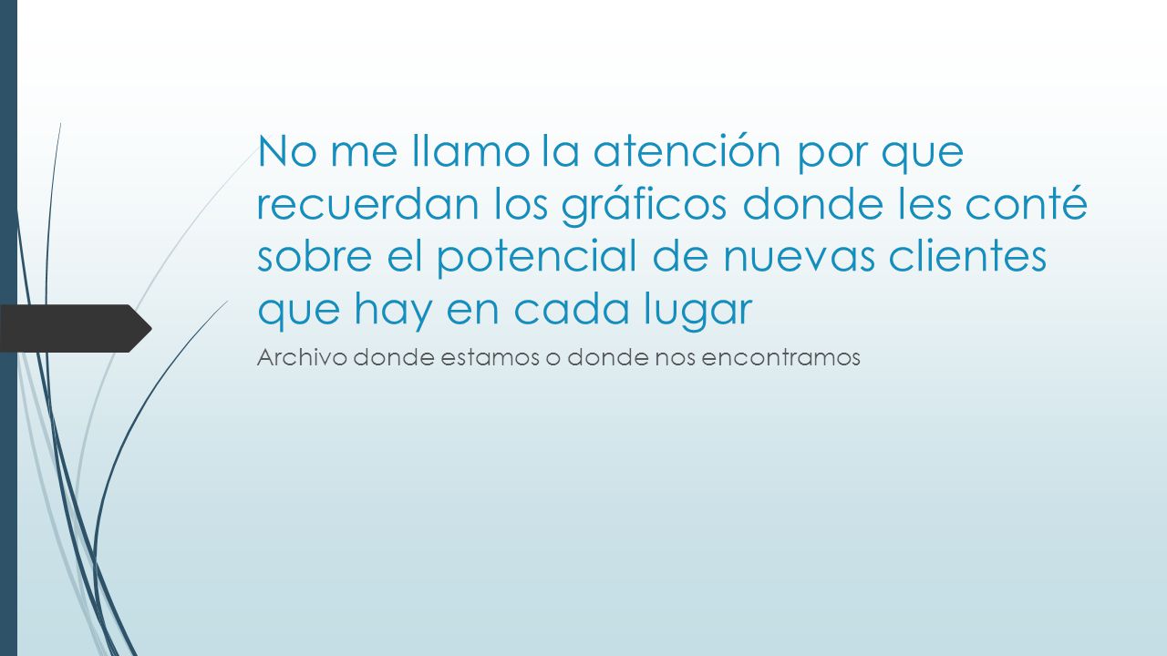 No me llamo la atención por que recuerdan los gráficos donde les conté sobre el potencial de nuevas clientes que hay en cada lugar