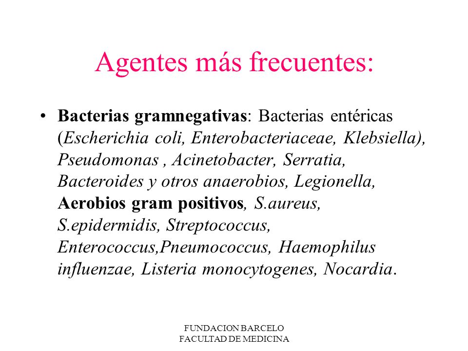 Agentes más frecuentes: