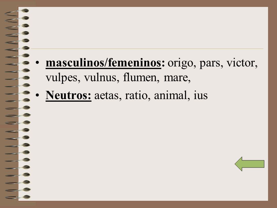 masculinos/femeninos: origo, pars, victor, vulpes, vulnus, flumen, mare,