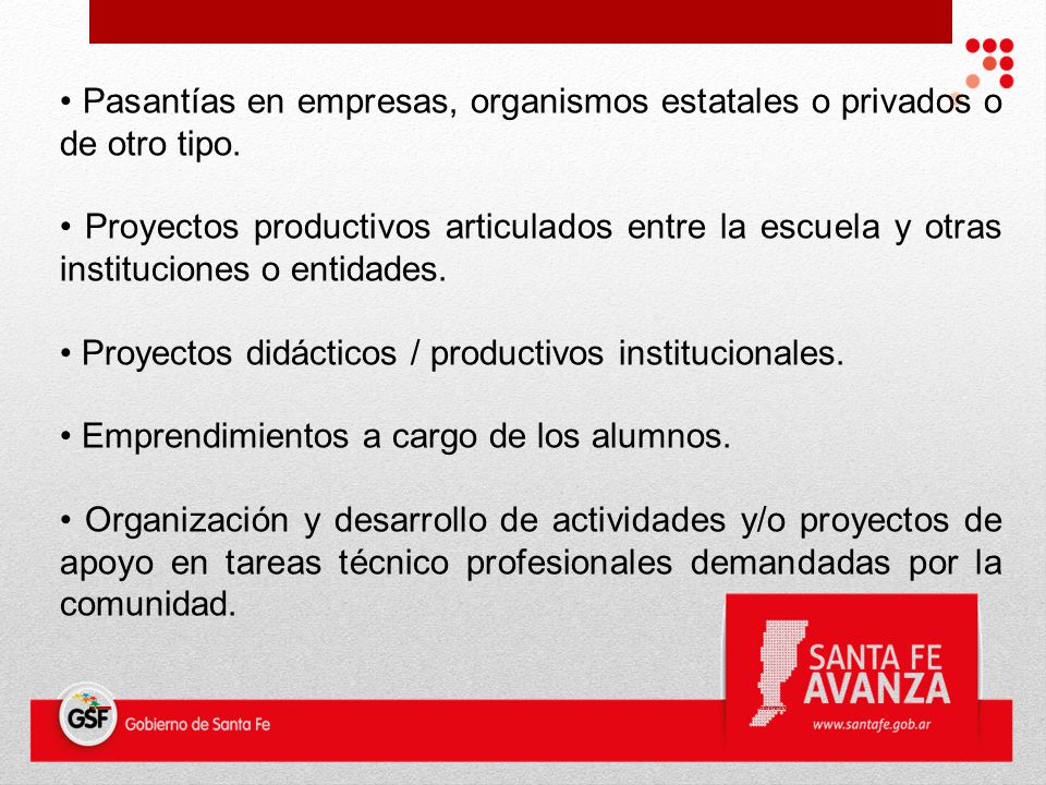 • Pasantías en empresas, organismos estatales o privados o de otro tipo.