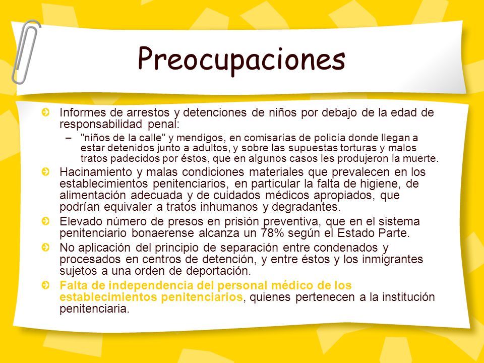 Preocupaciones Informes de arrestos y detenciones de niños por debajo de la edad de responsabilidad penal: