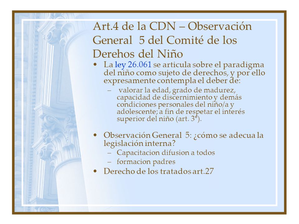 Art.4 de la CDN – Observación General 5 del Comité de los Derehos del Niño