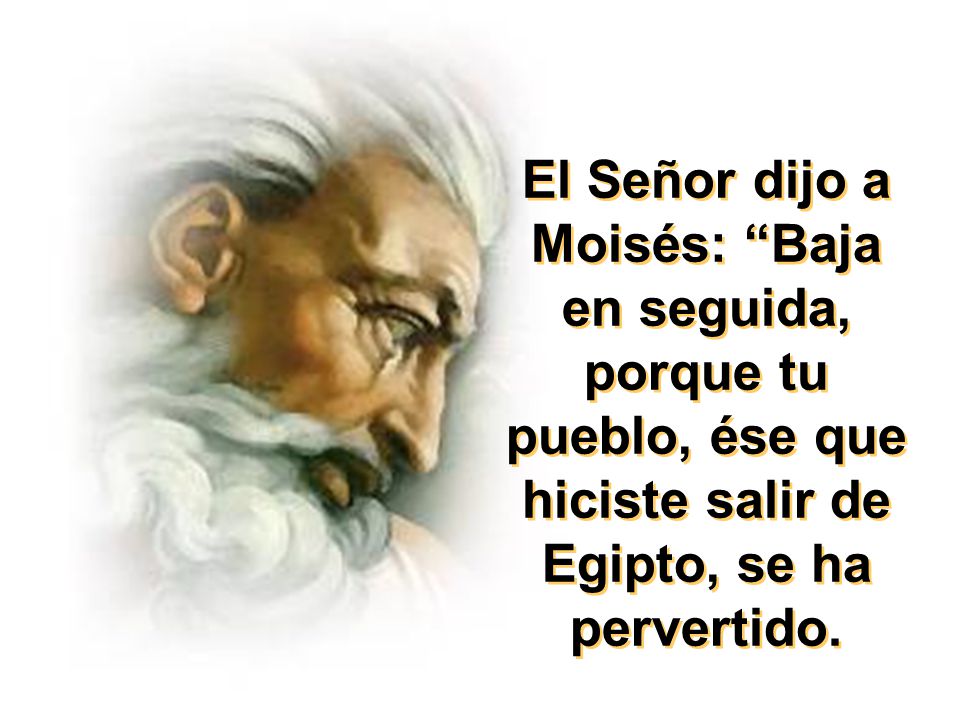El Señor dijo a Moisés: Baja en seguida, porque tu pueblo, ése que hiciste salir de Egipto, se ha pervertido.