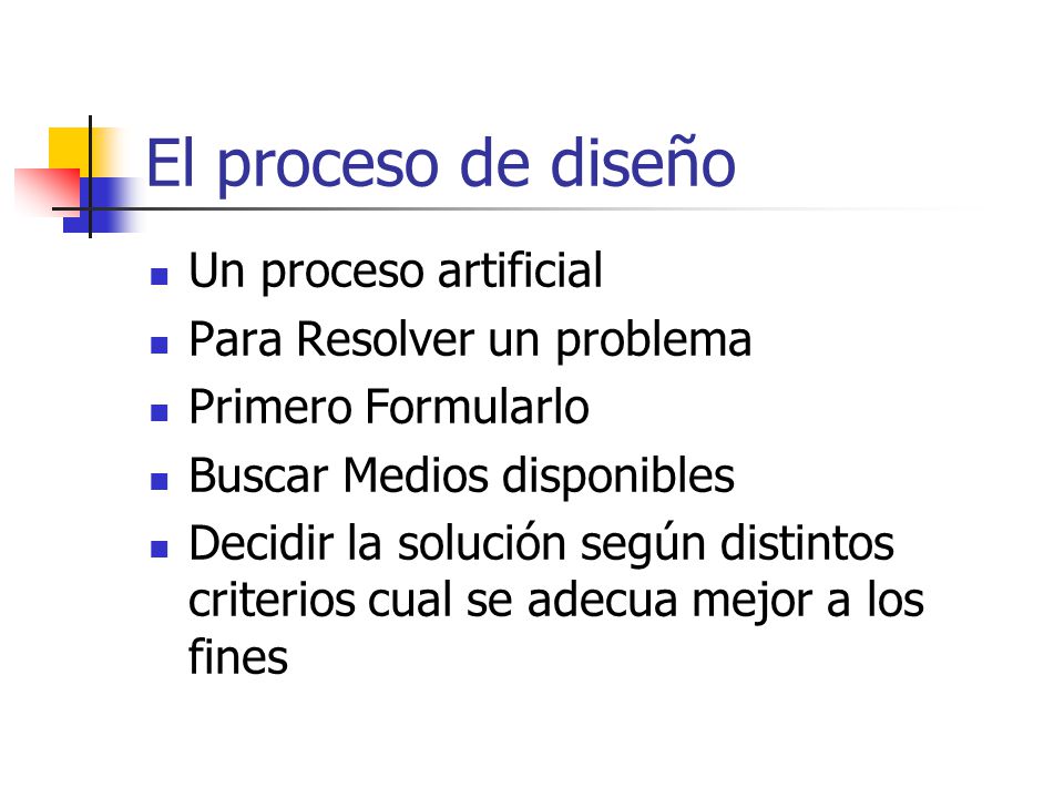 El proceso de diseño Un proceso artificial Para Resolver un problema