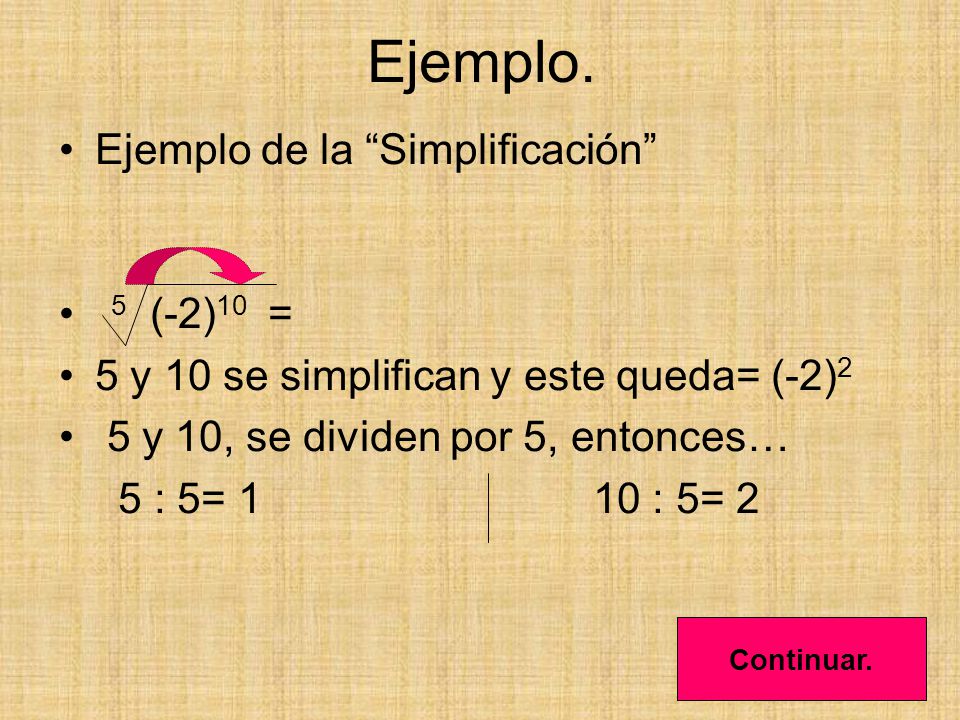 Ejemplo. Ejemplo de la Simplificación 5 (-2)10 =