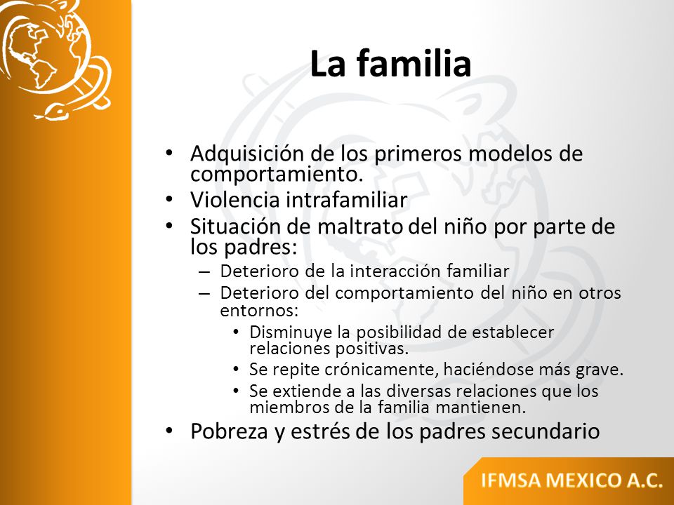 La familia Adquisición de los primeros modelos de comportamiento.