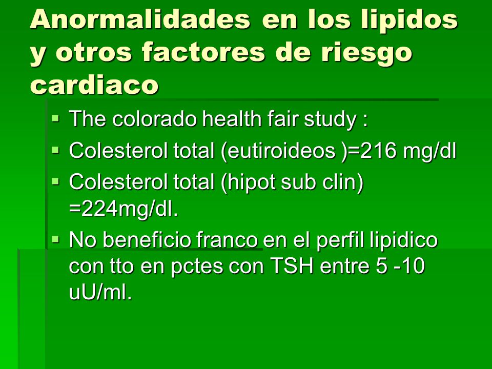 Anormalidades en los lipidos y otros factores de riesgo cardiaco