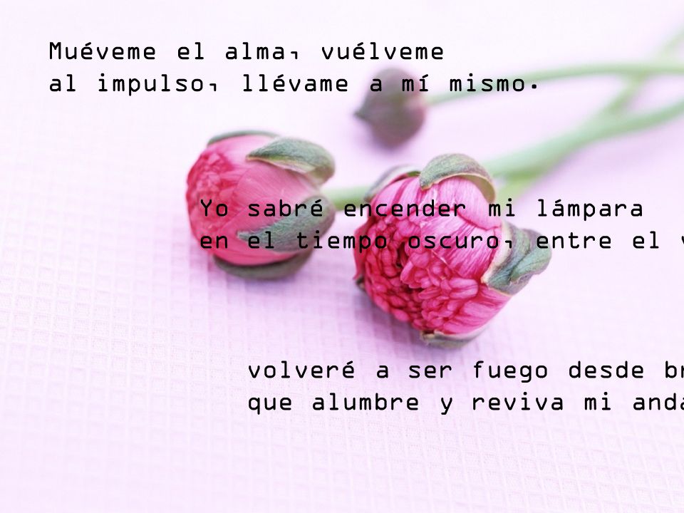 Muéveme el alma, vuélveme al impulso, llévame a mí mismo.