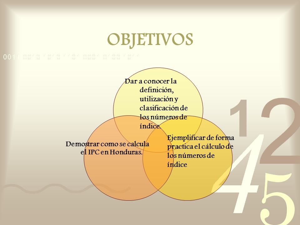 OBJETIVOS Dar a conocer la definición, utilización y clasificación de los números de índice.