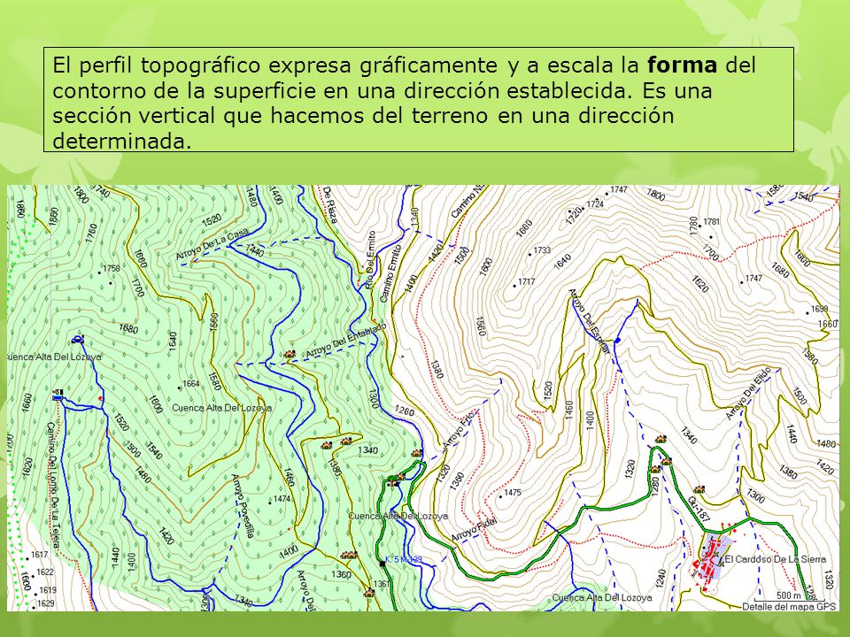 El perfil topográfico expresa gráficamente y a escala la forma del contorno de la superficie en una dirección establecida.