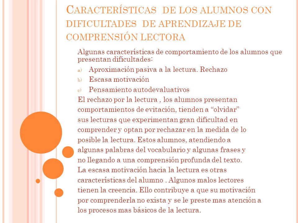 Características de los alumnos con dificultades de aprendizaje de comprensión lectora