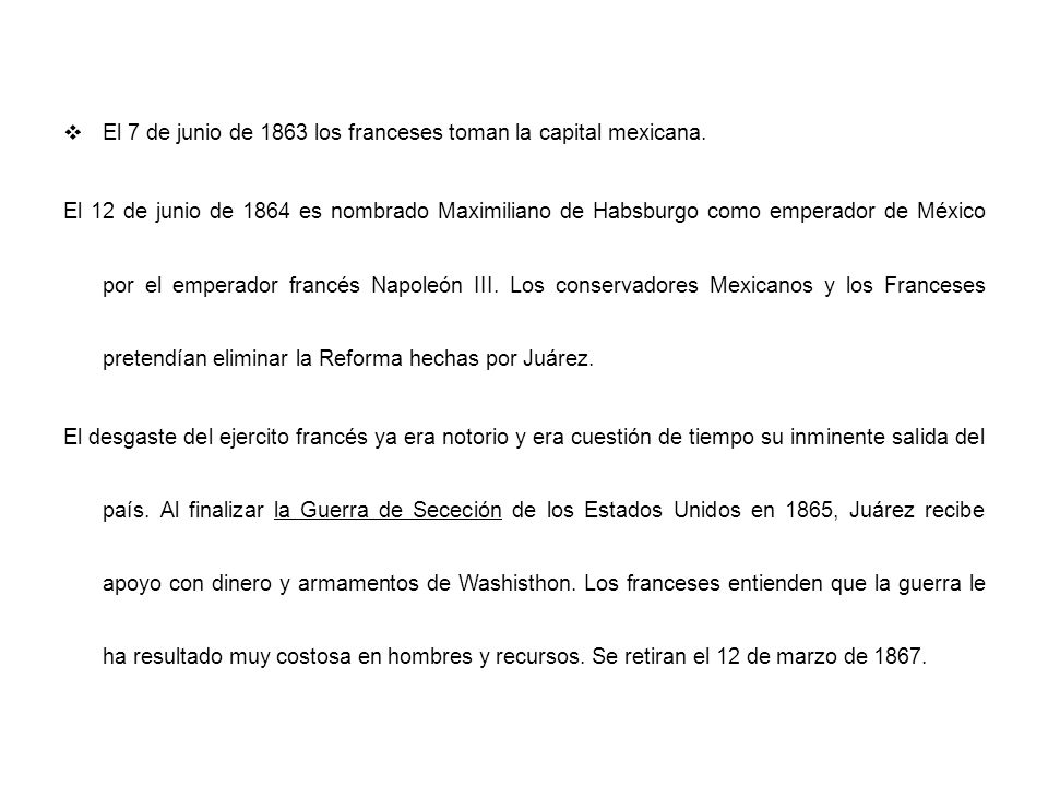 El 7 de junio de 1863 los franceses toman la capital mexicana.