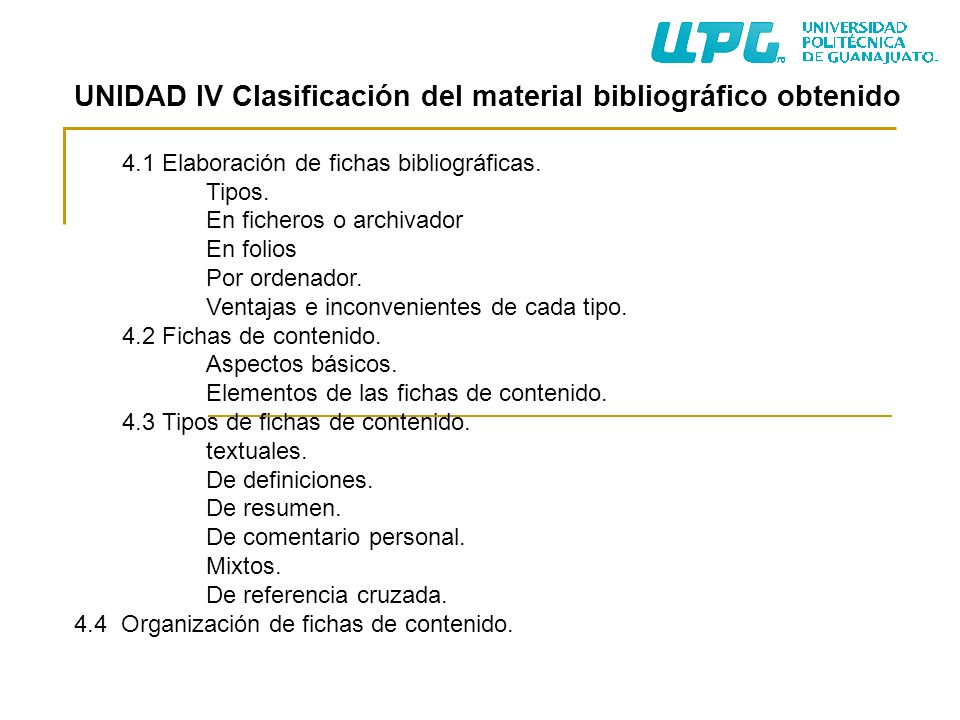 UNIDAD IV Clasificación del material bibliográfico obtenido
