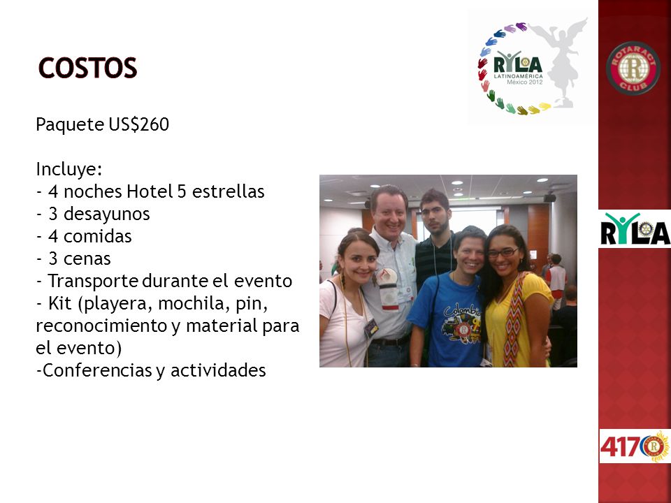 costos Paquete US$260 Incluye: - 4 noches Hotel 5 estrellas