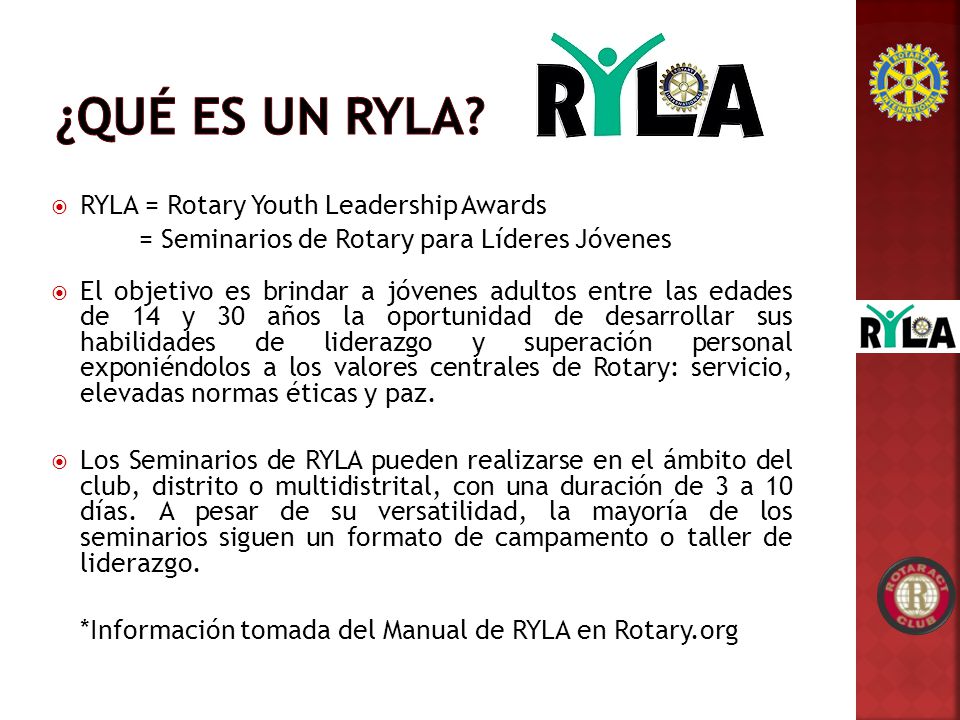 ¿QUÉ ES UN RYLA RYLA = Rotary Youth Leadership Awards