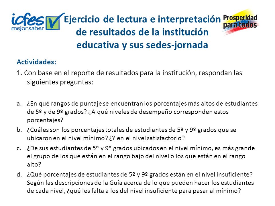 Ejercicio de lectura e interpretación de resultados de la institución educativa y sus sedes-jornada