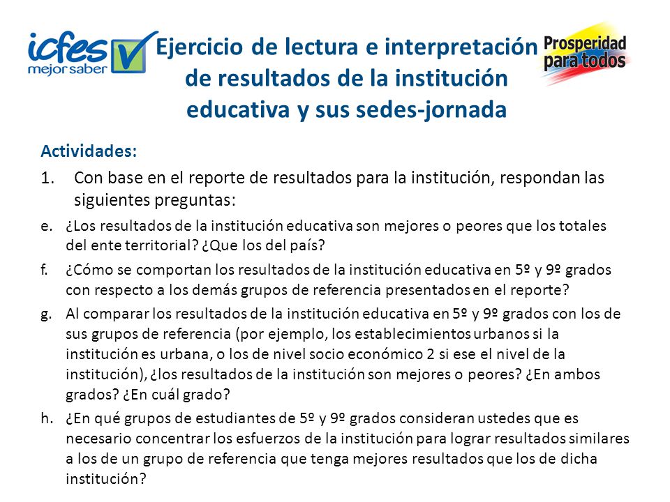 Ejercicio de lectura e interpretación de resultados de la institución educativa y sus sedes-jornada