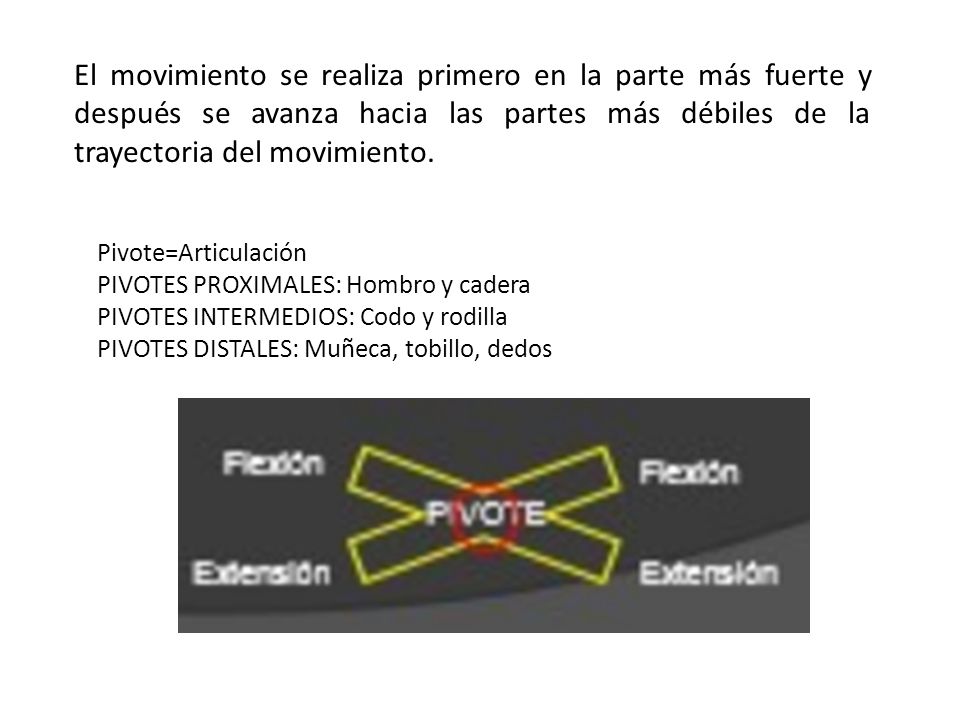 El movimiento se realiza primero en la parte más fuerte y después se avanza hacia las partes más débiles de la trayectoria del movimiento.