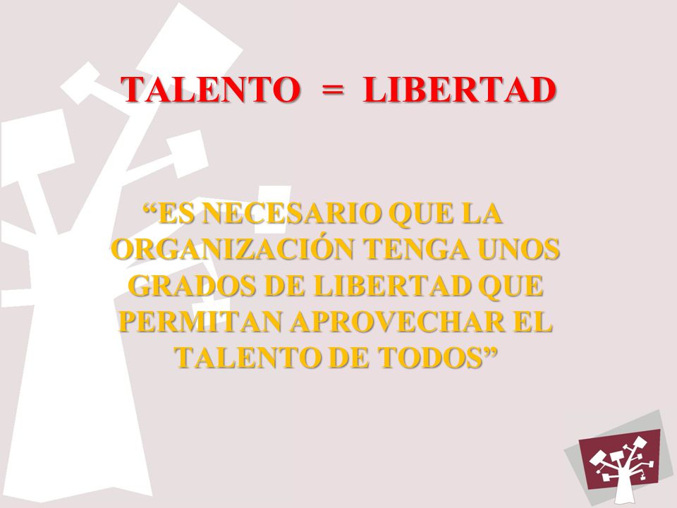 TALENTO = LIBERTAD ES NECESARIO QUE LA ORGANIZACIÓN TENGA UNOS GRADOS DE LIBERTAD QUE PERMITAN APROVECHAR EL TALENTO DE TODOS