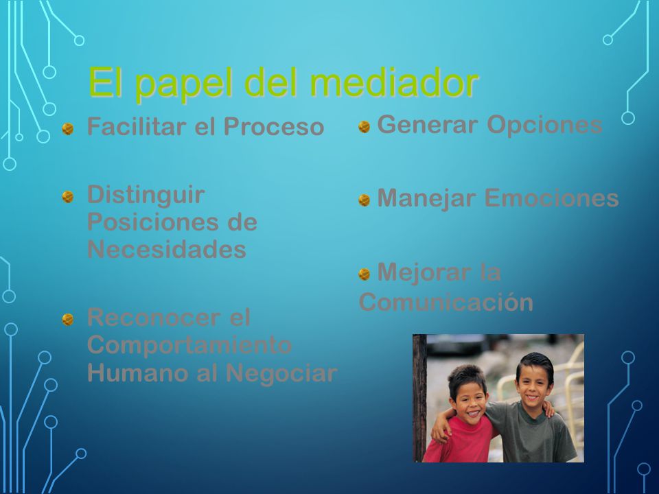 El papel del mediador Generar Opciones Facilitar el Proceso