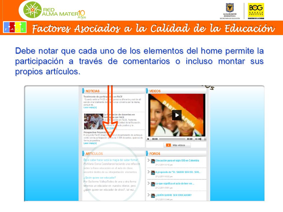 Debe notar que cada uno de los elementos del home permite la participación a través de comentarios o incluso montar sus propios artículos.