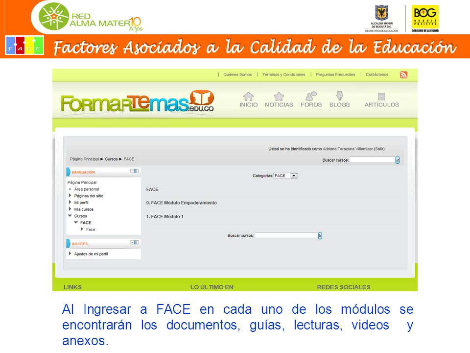 Al Ingresar a FACE en cada uno de los módulos se encontrarán los documentos, guías, lecturas, videos y anexos.