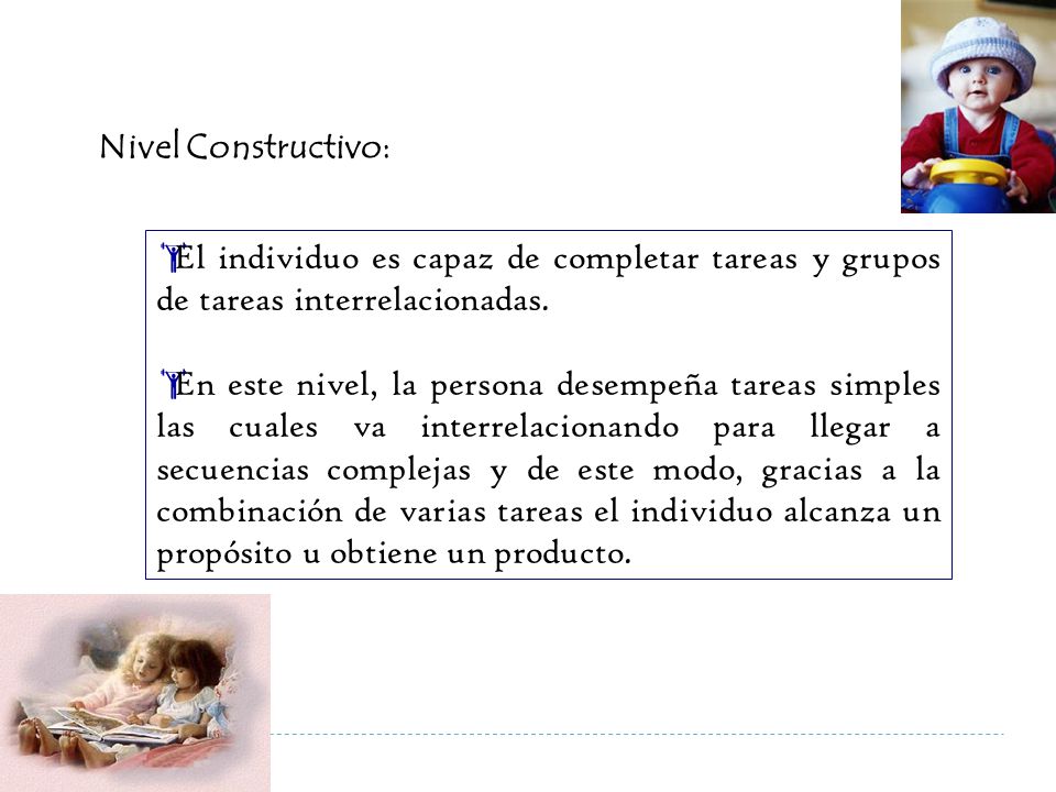 Nivel Constructivo: El individuo es capaz de completar tareas y grupos de tareas interrelacionadas.