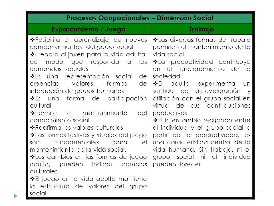 Procesos Ocupacionales – Dimensión Social