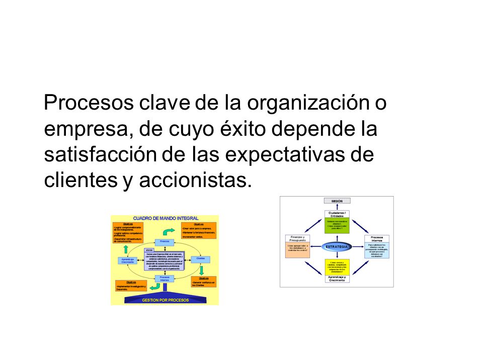 Procesos clave de la organización o empresa, de cuyo éxito depende la satisfacción de las expectativas de clientes y accionistas.