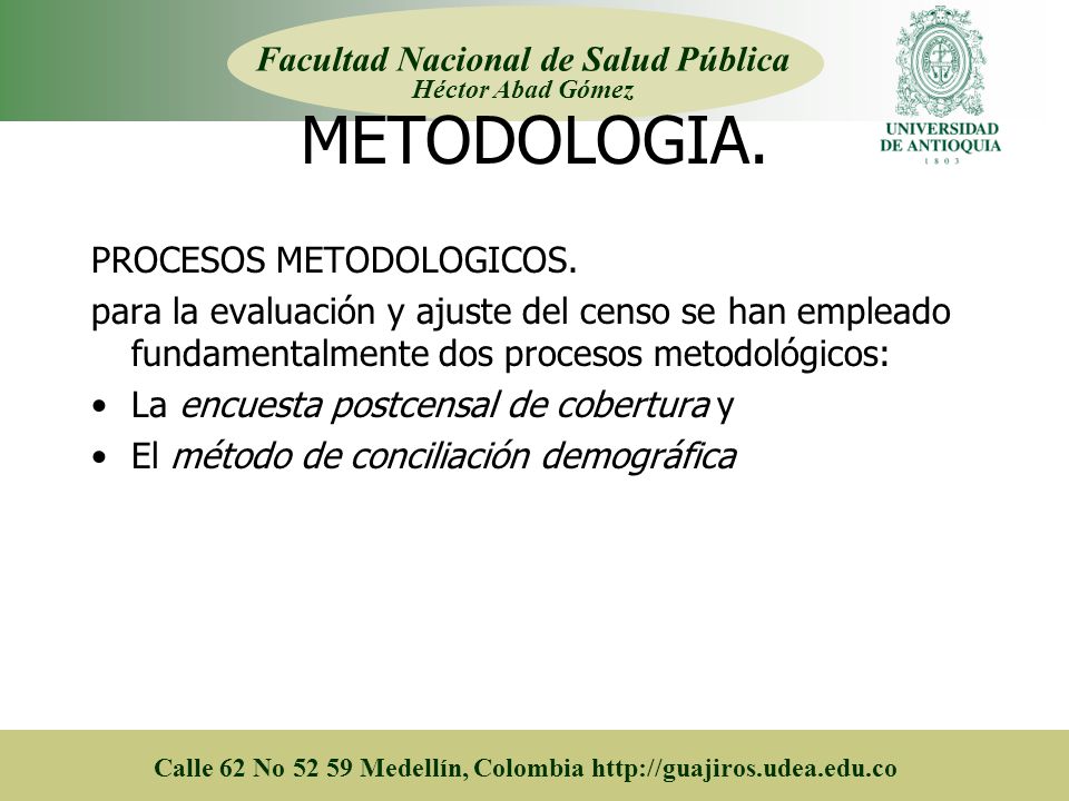 METODOLOGIA. Facultad Nacional de Salud Pública Héctor Abad Gómez