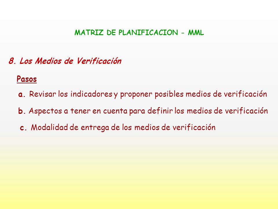 MATRIZ DE PLANIFICACION - MML