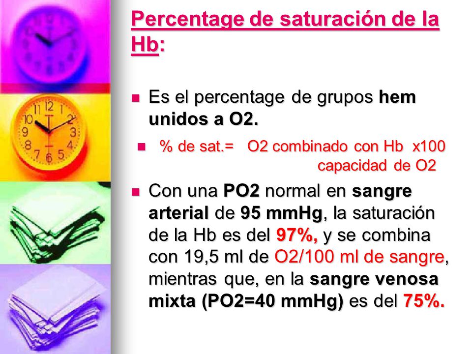 Percentage de saturación de la Hb: