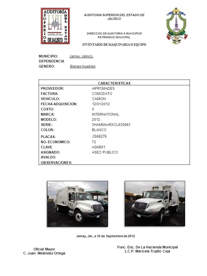AUDITORÍA L V I I DE JALISCO LEGISLATURA SUPERIOR DEL ESTADO JS66276
