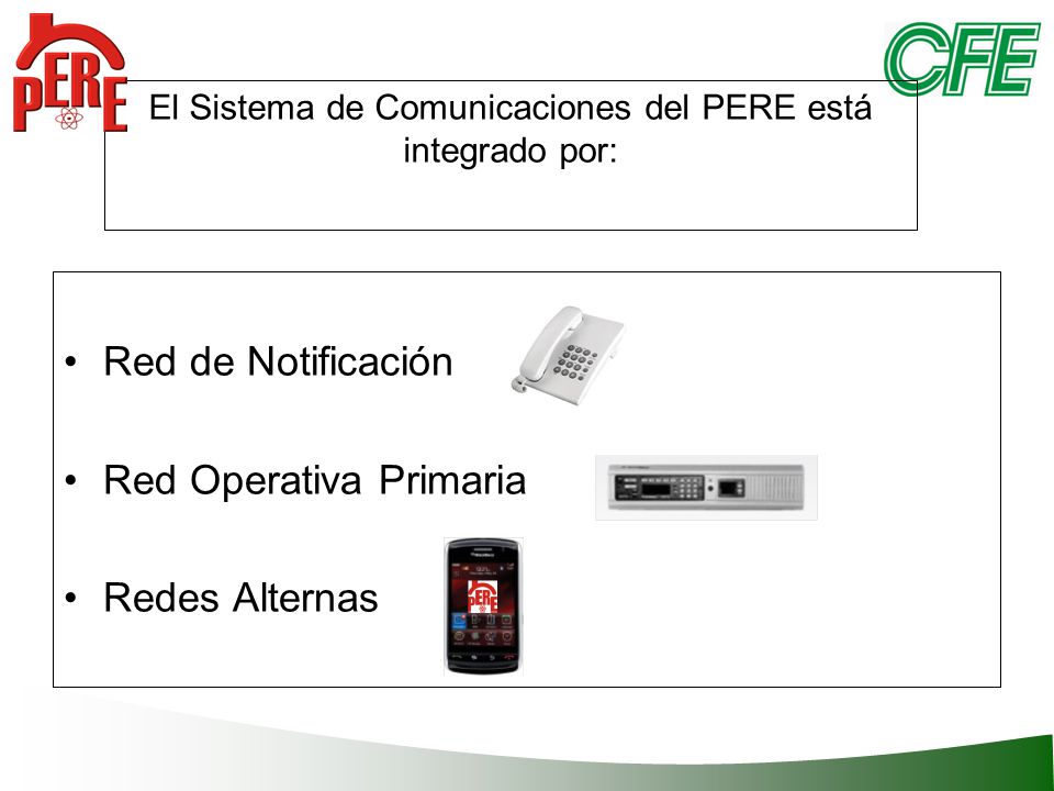 El Sistema de Comunicaciones del PERE está integrado por: