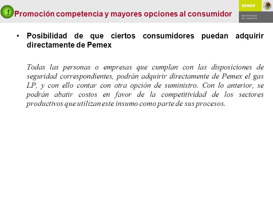 Promoción competencia y mayores opciones al consumidor