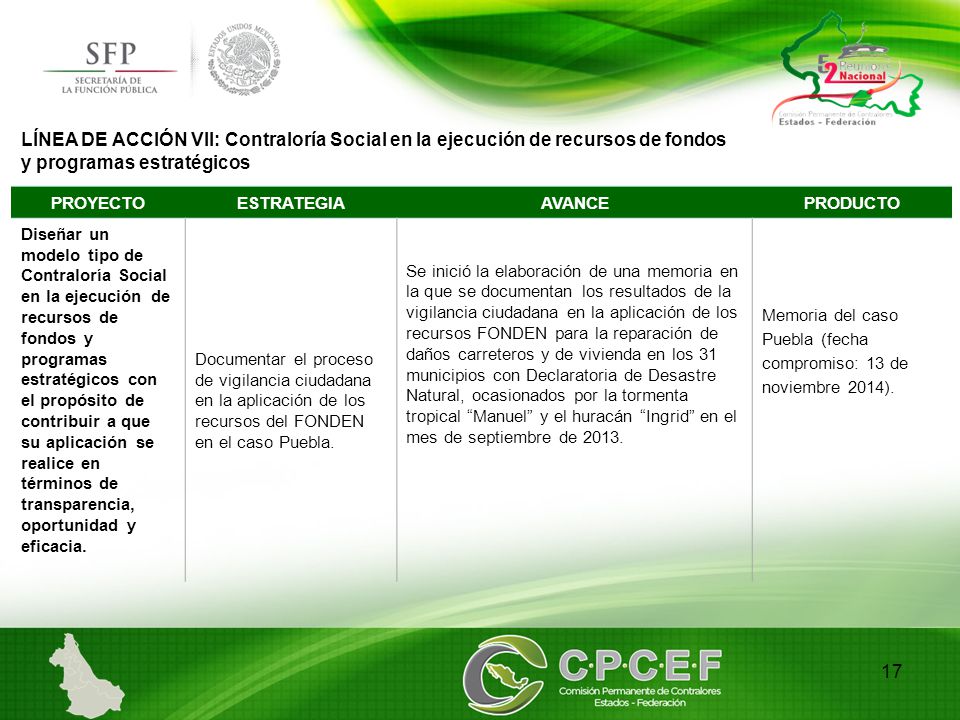 LÍNEA DE ACCIÓN VII: Contraloría Social en la ejecución de recursos de fondos y programas estratégicos