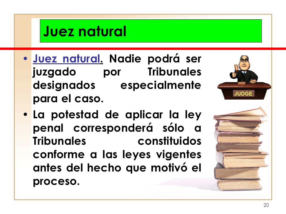 Juez natural Juez natural. Nadie podrá ser juzgado por Tribunales designados especialmente para el caso.