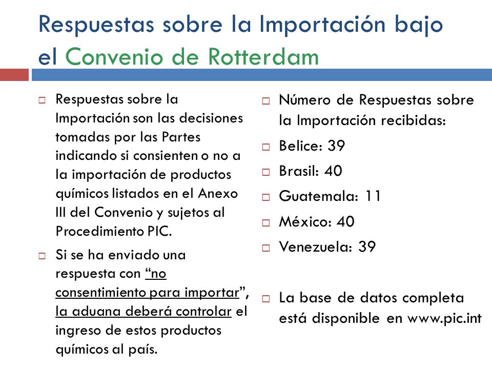 Respuestas sobre la Importación bajo el Convenio de Rotterdam