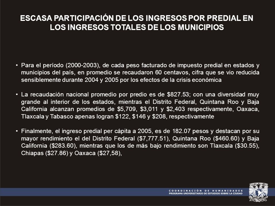 ESCASA PARTICIPACIÓN DE LOS INGRESOS POR PREDIAL EN LOS INGRESOS TOTALES DE LOS MUNICIPIOS
